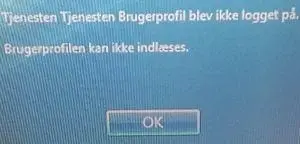 Tjenesten Tjenesten brugerprofil blev ikke logget på