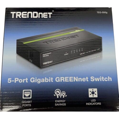 Trendnet 5-port switch med plads til flere enheder, nem at bruge og pålidelig.